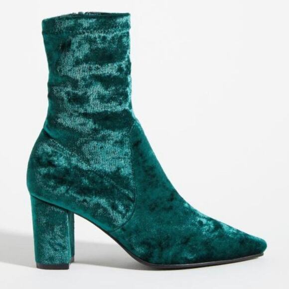 Anthro Silent D Nider Ankle Bootie Crushed Velvet Side Zipper Green EU 37 - Picture 2 of 7